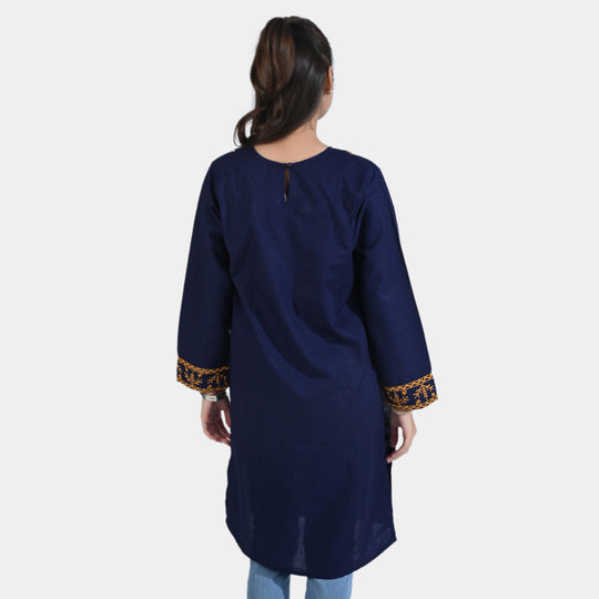 Teens Girls Dobby EMB Kurti Meerub-Navy Blue