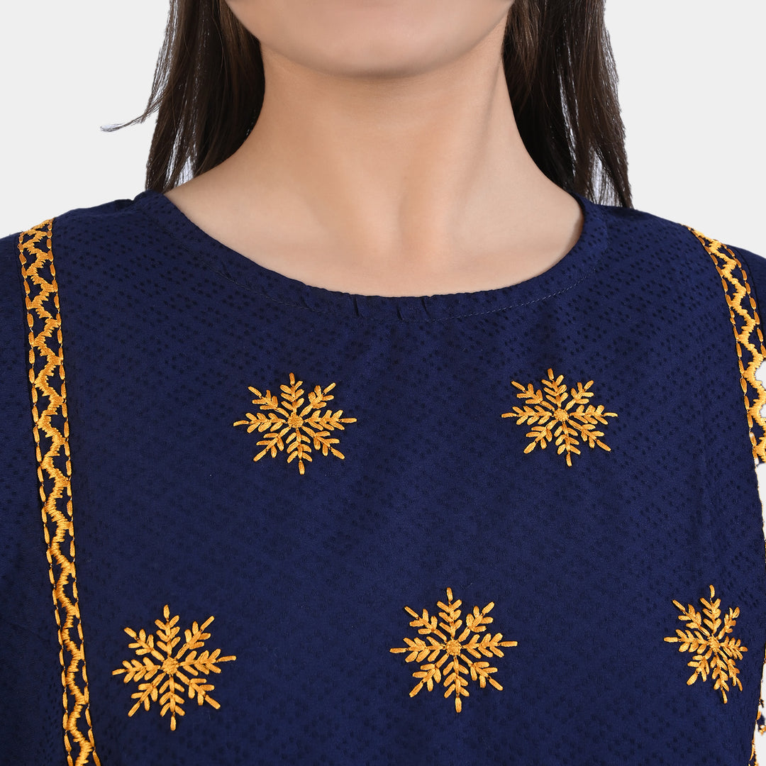 Teens Girls Dobby EMB Kurti Meerub-Navy Blue