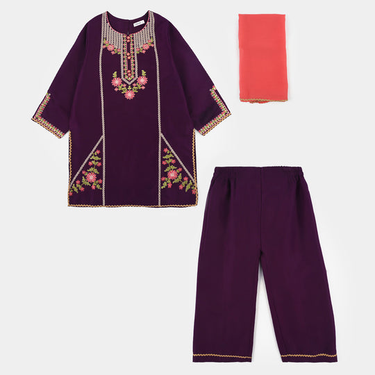 Teens Girls Poly Cambric 3-Piece Set (Rang Saaz) - Purple