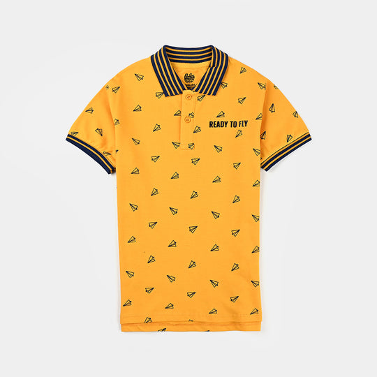 Boys Pique Polo Paper Plane-Citrus