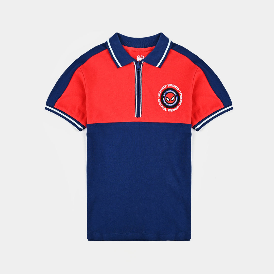 Boys Pique Polo-Navy/Red