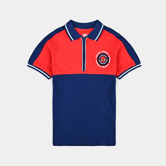 Boys Pique Polo-Navy/Red