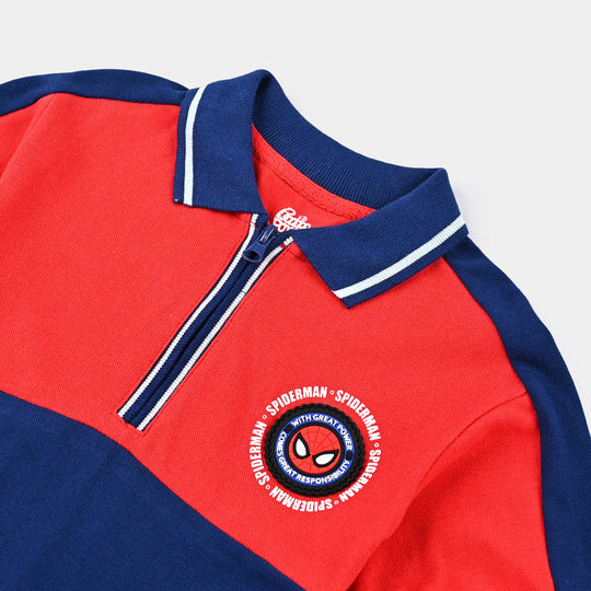 Boys Pique Polo-Navy/Red