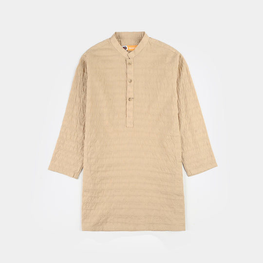 Boys Cotton Poplin Kurta Pajama (Chicken Kari) - Beige