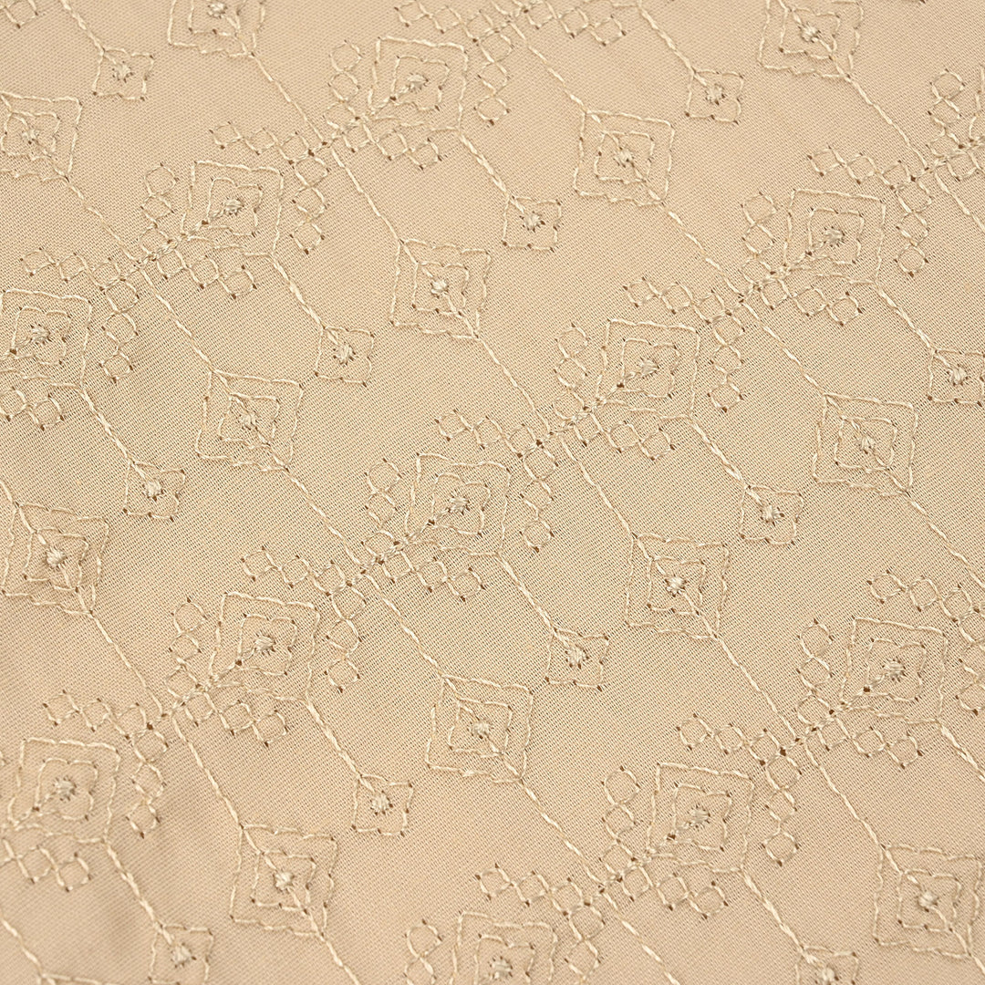 Boys Cotton Poplin Kurta Pajama (Chicken Kari) - Beige