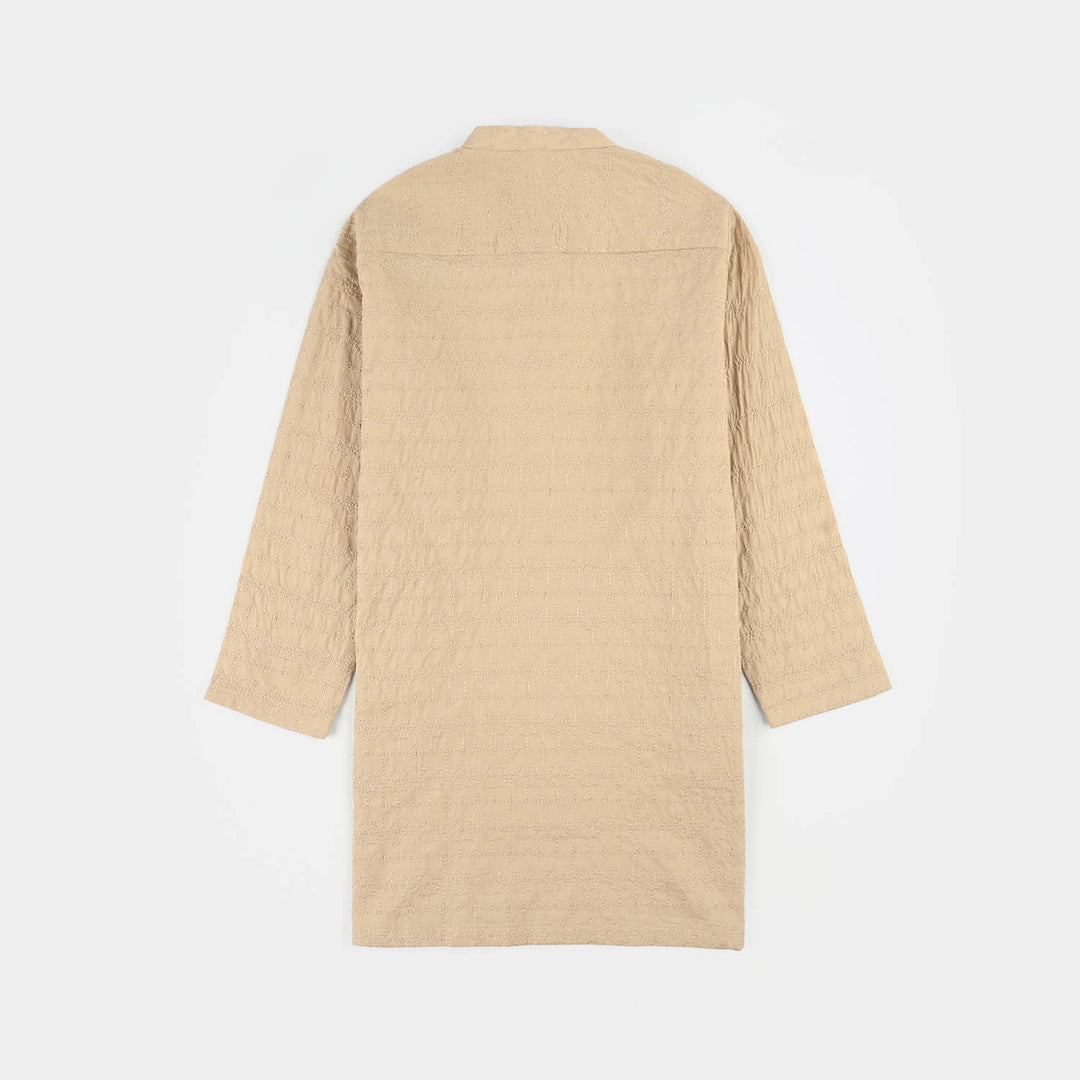 Boys Cotton Poplin Kurta Pajama (Chicken Kari) - Beige