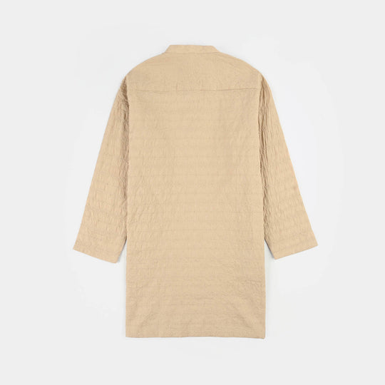 Boys Cotton Poplin Kurta Pajama (Chicken Kari) - Beige