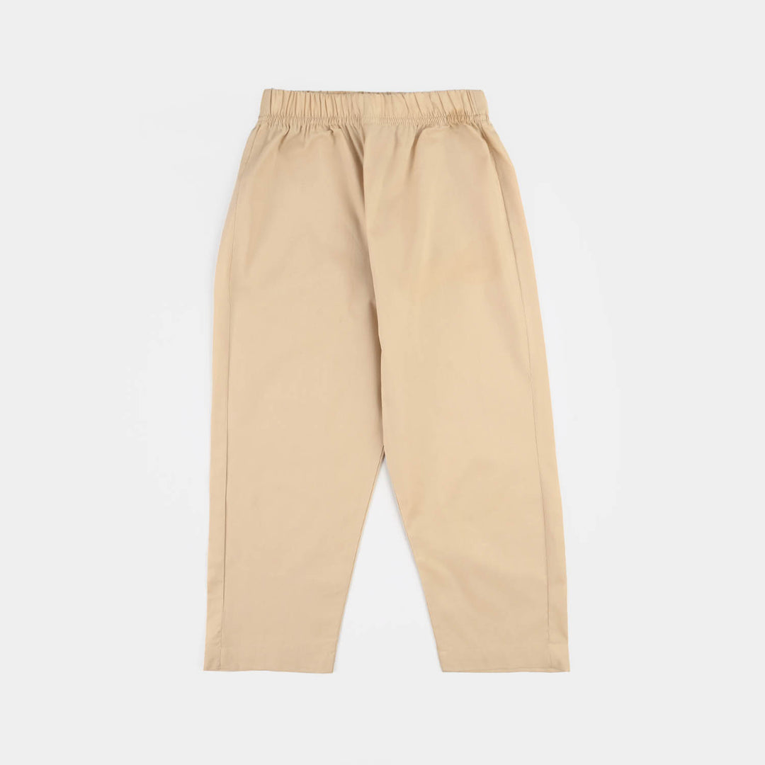 Boys Cotton Poplin Kurta Pajama (Chicken Kari) - Beige