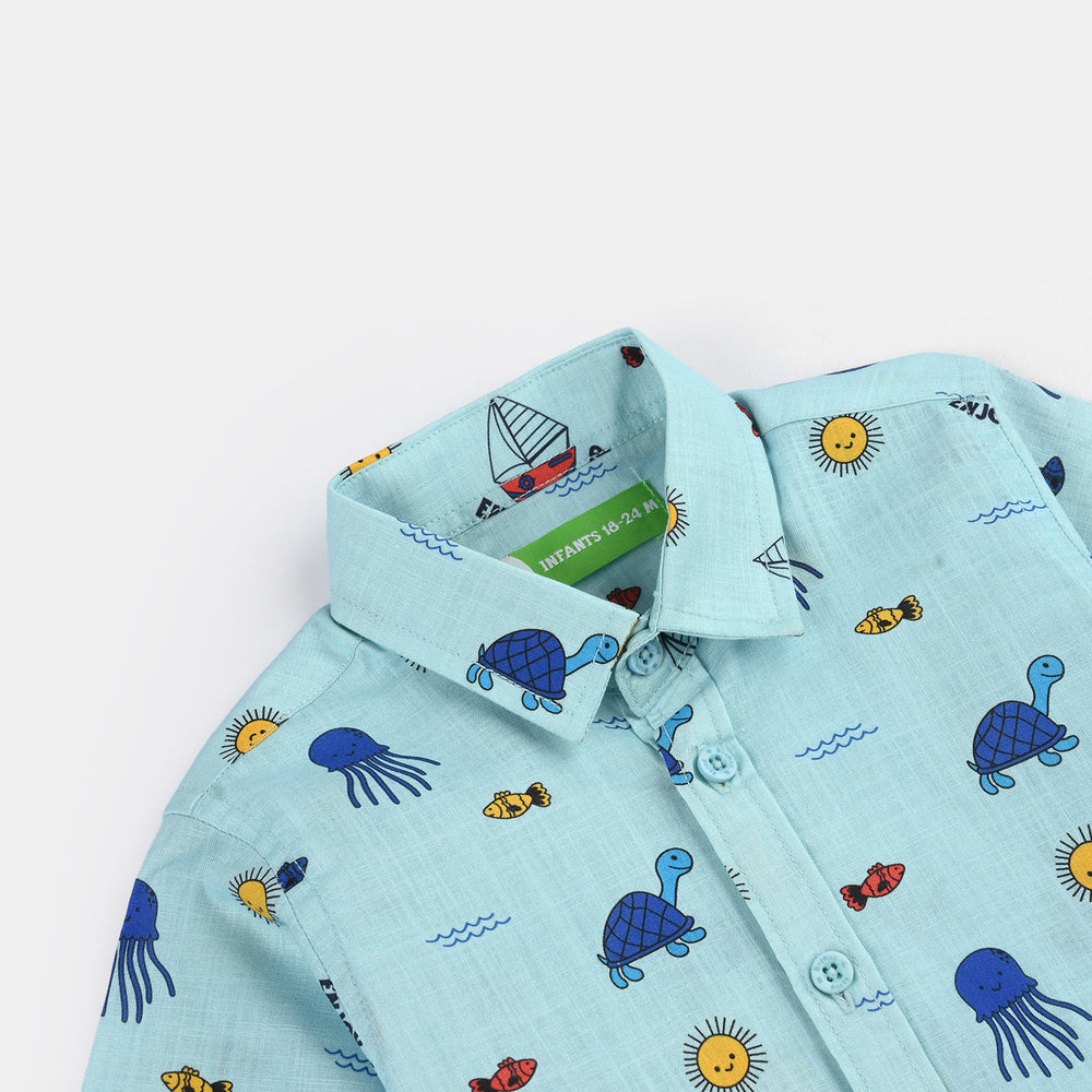 Infant Boys Cotton Slub Shirt (Jelly Fish) - Light Green