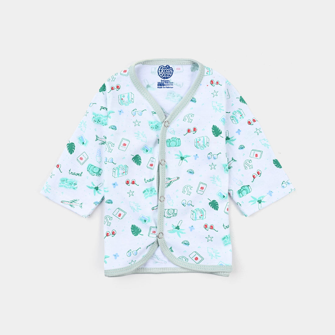 Infant Unisex Night Suit-White/Green|6-12M