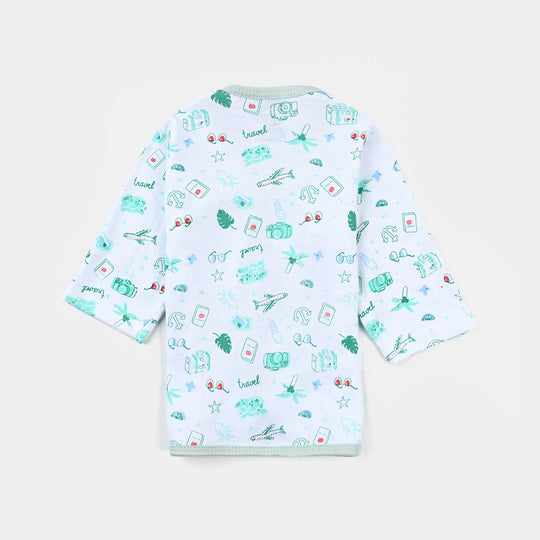 Infant Unisex Night Suit-White/Green|6-12M