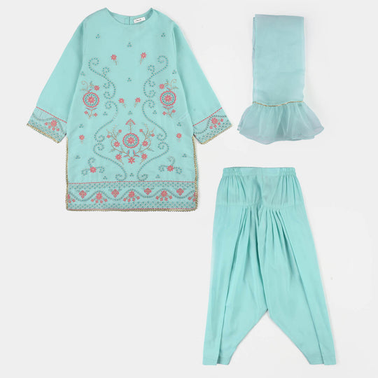 Teens Girls Poly Cambric 3-Piece Ghazal Set - Mint Green
