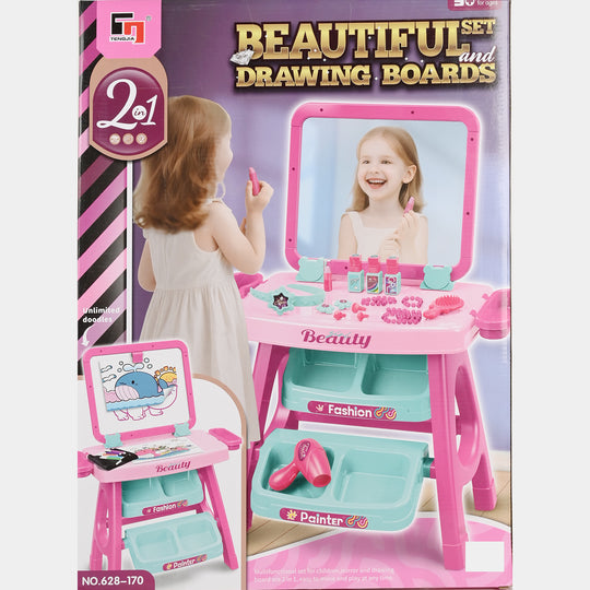 2-in-1 Beautiful Vanity Set & Drawing Board Easel