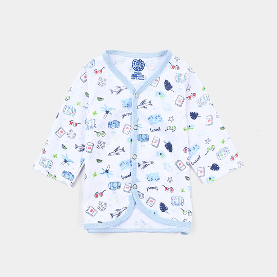 Infant Unisex Night Suit-White/Blue |6-12M