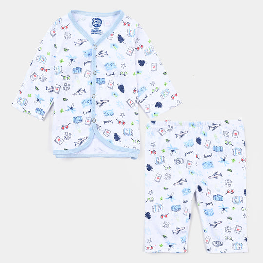 Infant Unisex Night Suit-White/Blue |6-12M