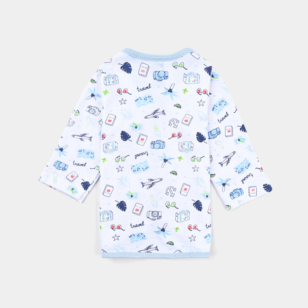 Infant Unisex Night Suit-White/Blue |6-12M