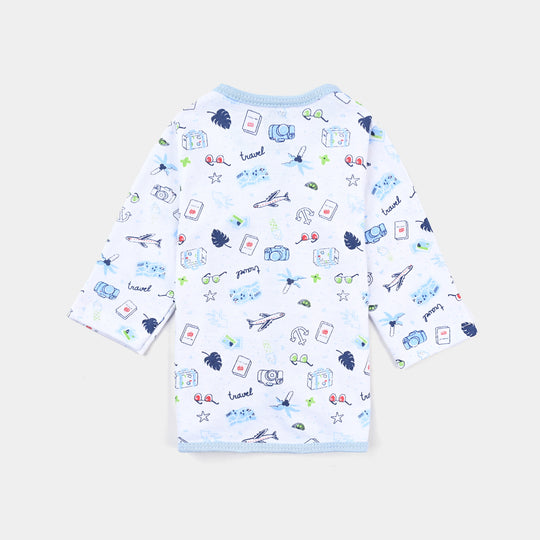 Infant Unisex Night Suit-White/Blue |6-12M