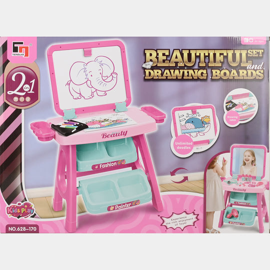 2-in-1 Beautiful Vanity Set & Drawing Board Easel