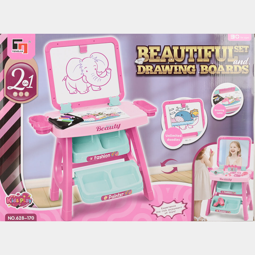 2-in-1 Beautiful Vanity Set & Drawing Board Easel