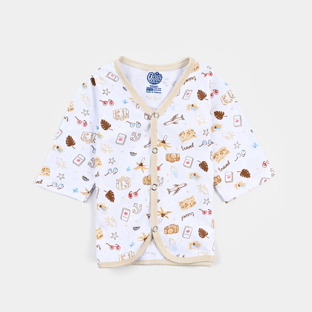 Infant Unisex Night Suit-White/Brown|6-12M