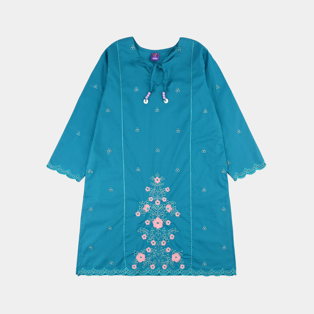 Girls Cotton Embroidery 2Pcs (Safa) - Turquoise