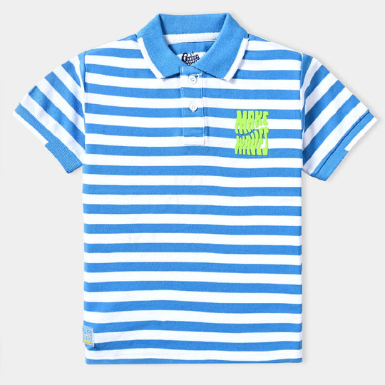 Boys Cotton PK Polo Make Waves-Blue/White