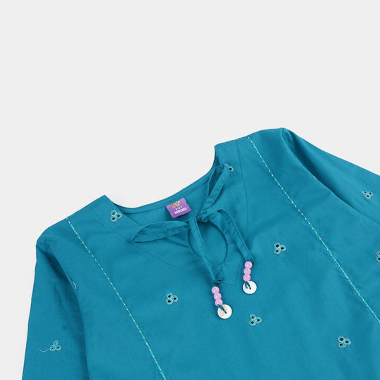 Girls Cotton Embroidery 2Pcs (Safa) - Turquoise