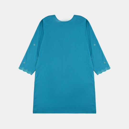 Girls Cotton Embroidery 2Pcs (Safa) - Turquoise