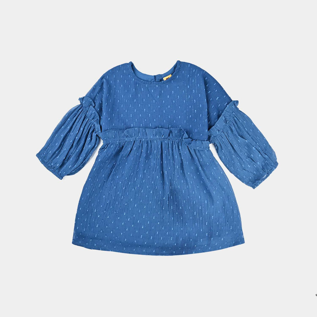 Girls Chiffon Casual Frock-Blue