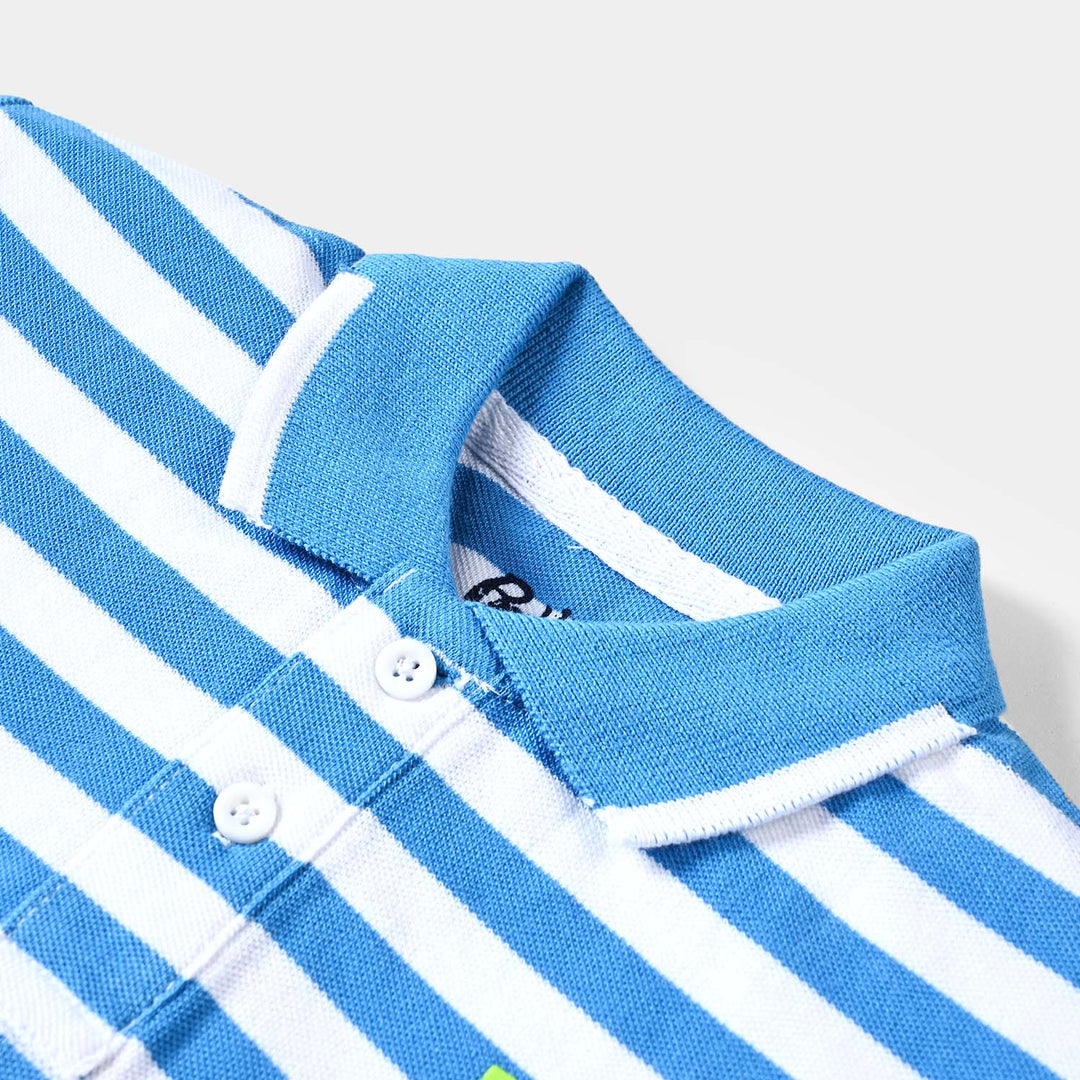 Boys Cotton PK Polo Make Waves-Blue/White