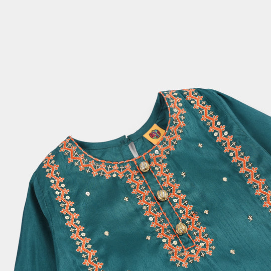 Girls Raw Silk 3Pcs (Naqsh) - Teal blue