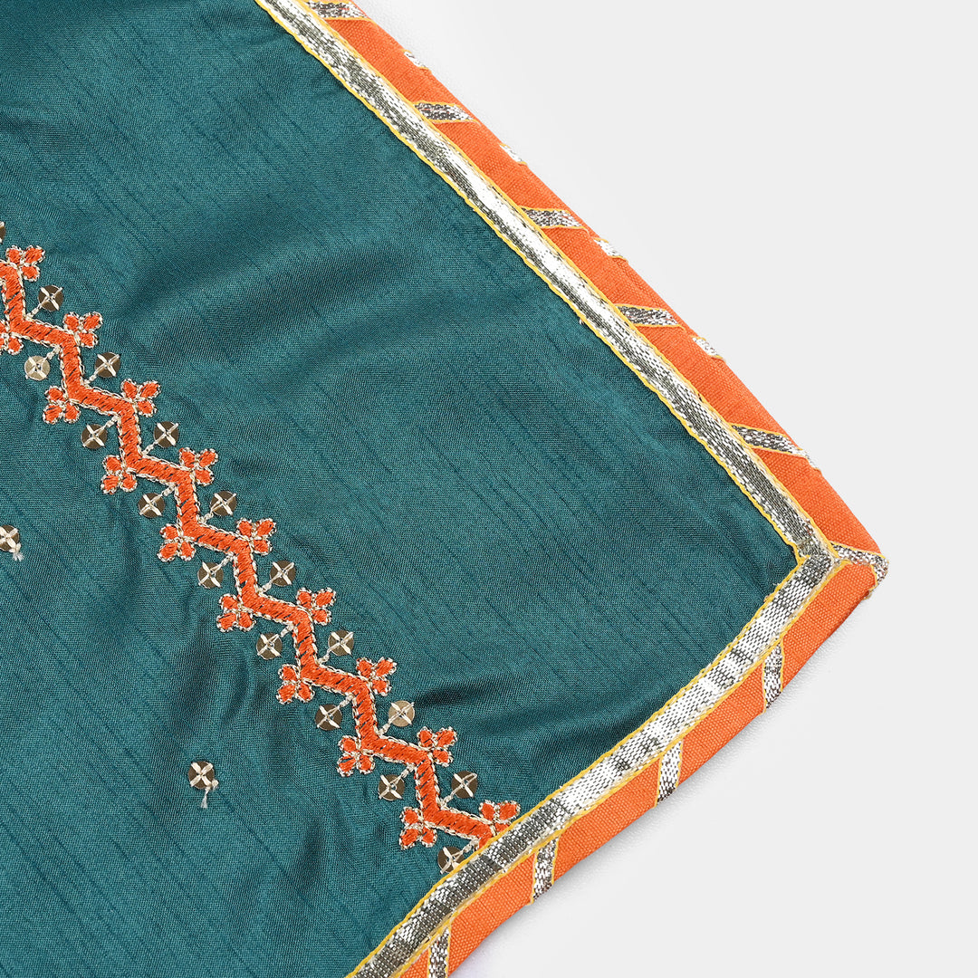 Girls Raw Silk 3Pcs (Naqsh) - Teal blue