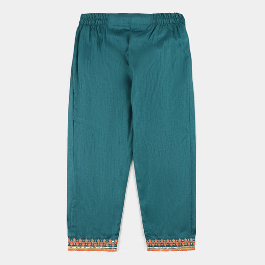 Girls Raw Silk 3Pcs (Naqsh) - Teal blue