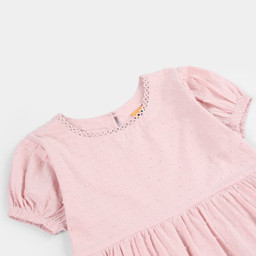 Girls Brochia Casual Frock (Star) - Pink