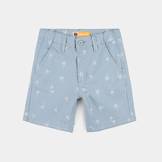 Boys Cotton Twill Shorts (Palm Tree) - Blue