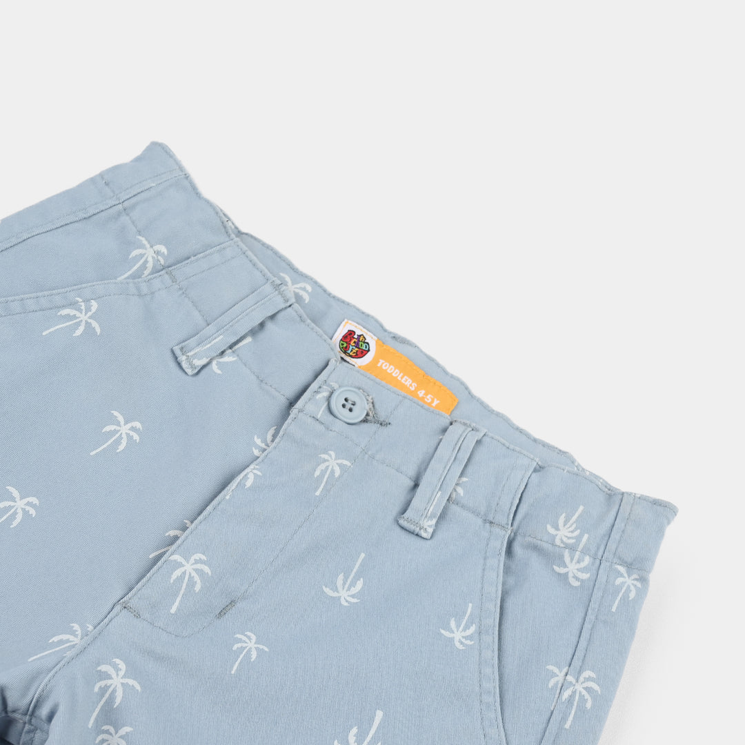 Boys Cotton Twill Shorts (Palm Tree) - Blue
