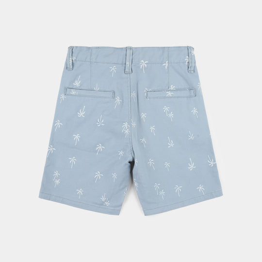 Boys Cotton Twill Shorts (Palm Tree) - Blue