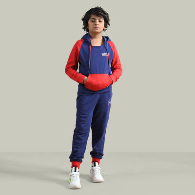 Boys Cotton Terry 2 Piece Suit Next Level-Navy/Red