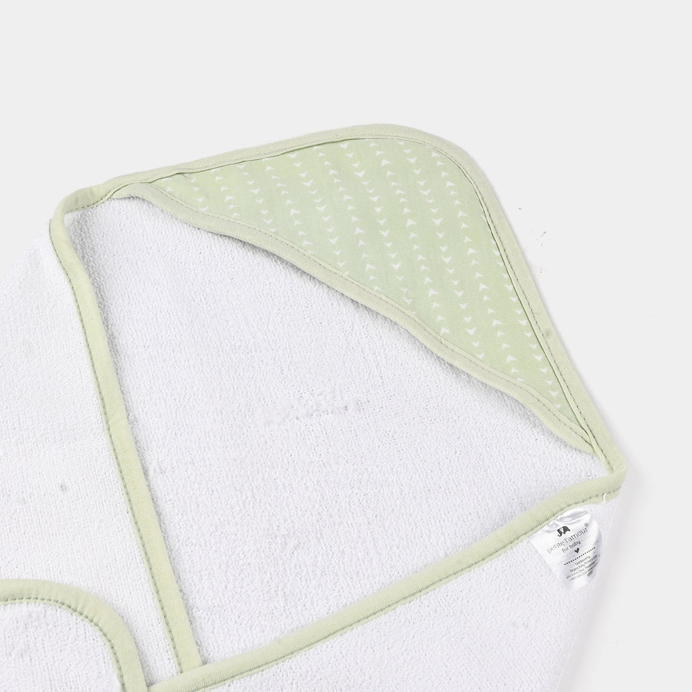 Baby Bath Towel White Green