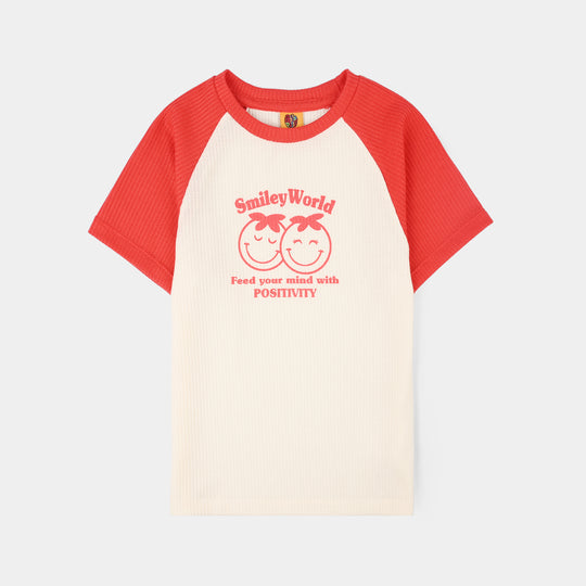 Girls Thermal T-Shirt (Smiley World) - White