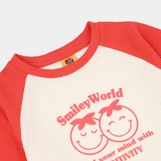 Girls Thermal T-Shirt (Smiley World) - White