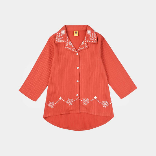 Girls Poly Cotton Emb Top Dahlia-Rust