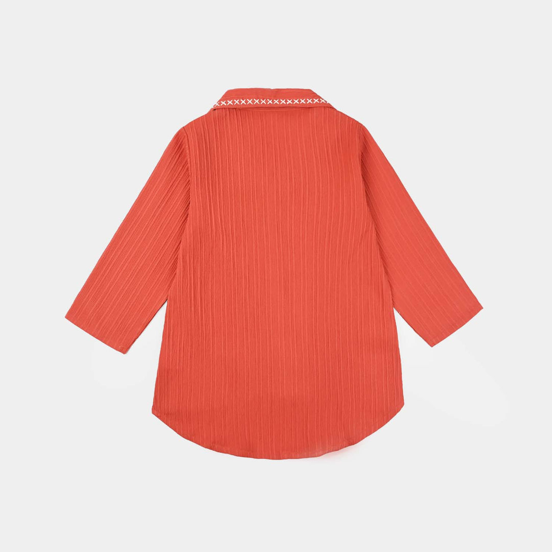 Girls Poly Cotton Emb Top Dahlia-Rust