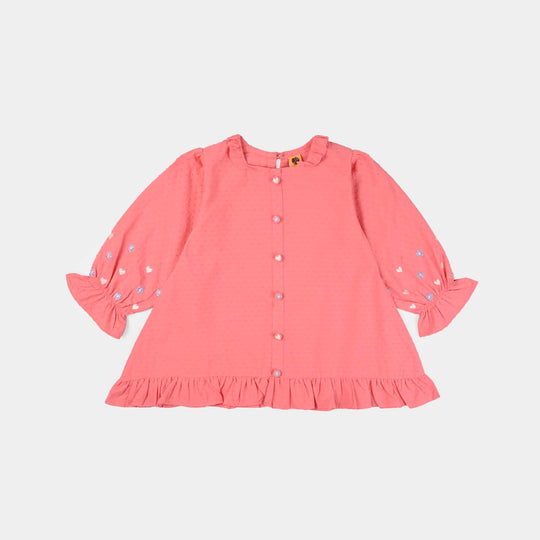 Girls Emb Top Hearts And Flowers-Pink