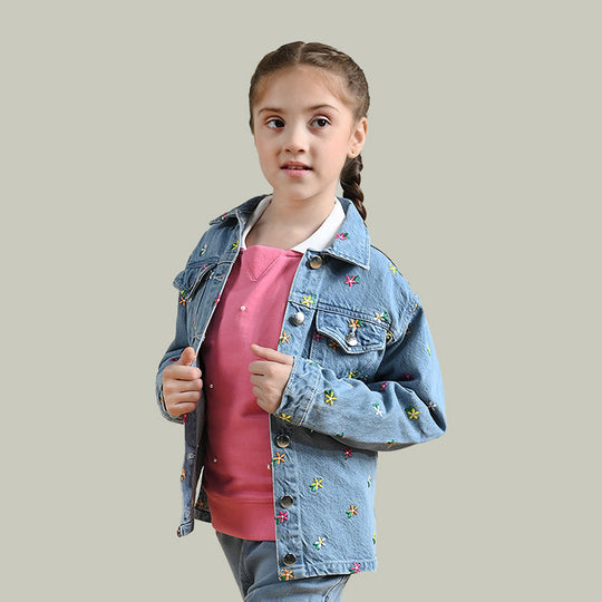 Girls Denim rigid Woven Jacket Flower-LT.Blue