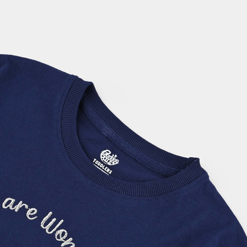 Girls Cotton Jersey T-Shirt H/S Wonderful-Navy Blue