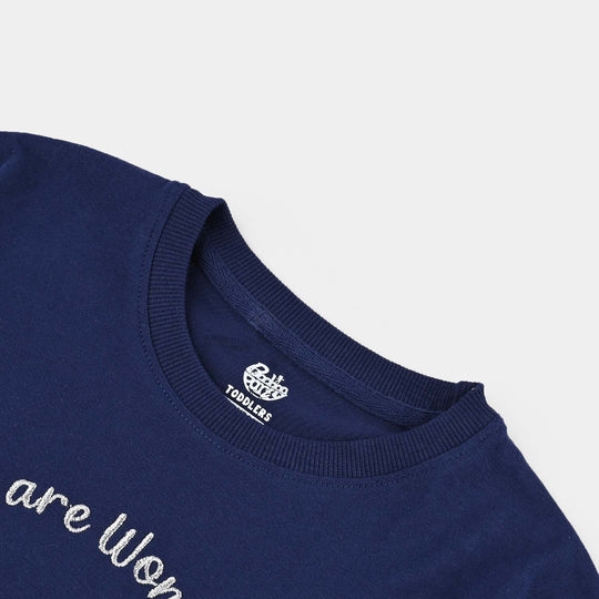 Girls Cotton Jersey T-Shirt H/S Wonderful-Navy Blue