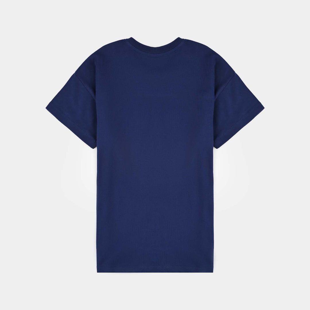 Girls Cotton Jersey T-Shirt H/S Wonderful-Navy Blue