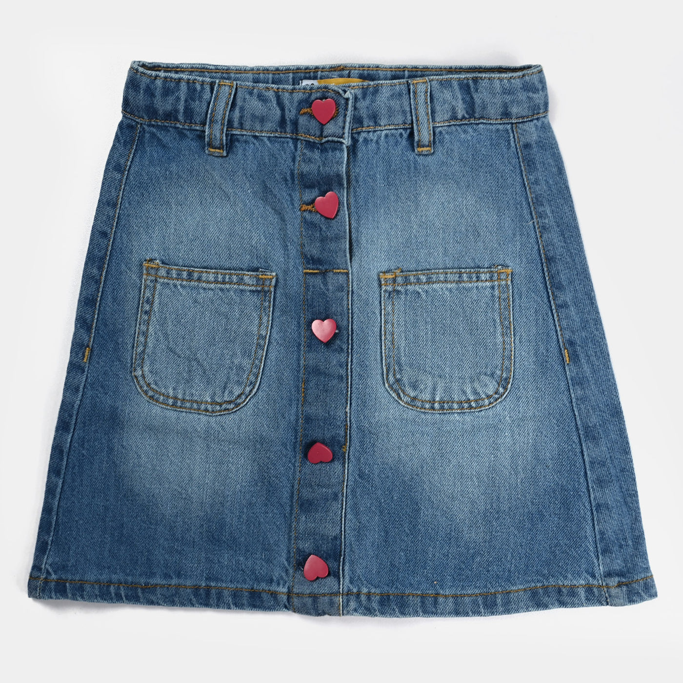 Girls Denim Skirt Heart Button | LIGHT BLUE