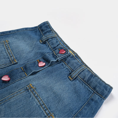Girls Denim Skirt Heart Button | LIGHT BLUE